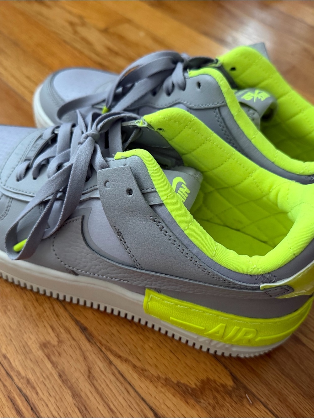 Nike NIKE Air Force 1  Atmosphere Grey and Neon Yellow Low-Top Sneakers